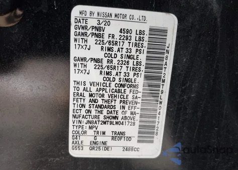 2020 Nissan Rogue Sv Fwd из США, поврежденный, VIN JN8AT2MT9LW041728